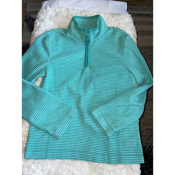 Old Navy girls sz. XL green striped 1/4 zip fleece. Cute, comfortable - Picture 1 of 10